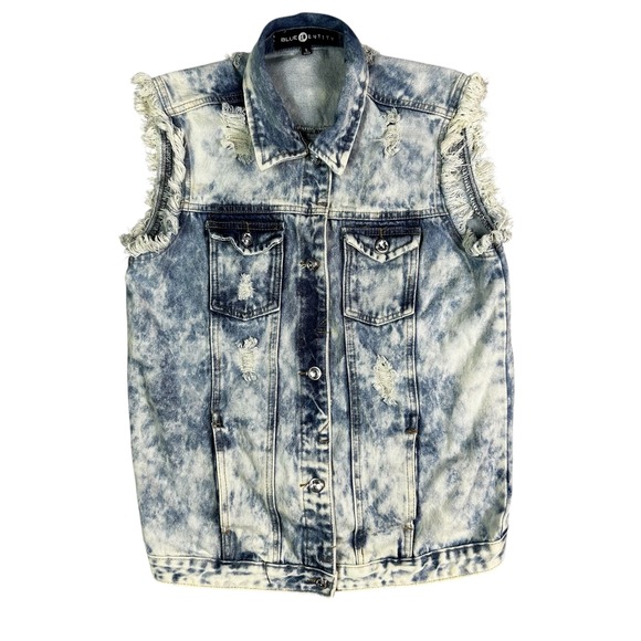 Blue Identity Women's Size Large‎ Distressed Stone Washed Denim Vest - Picture 1 of 7